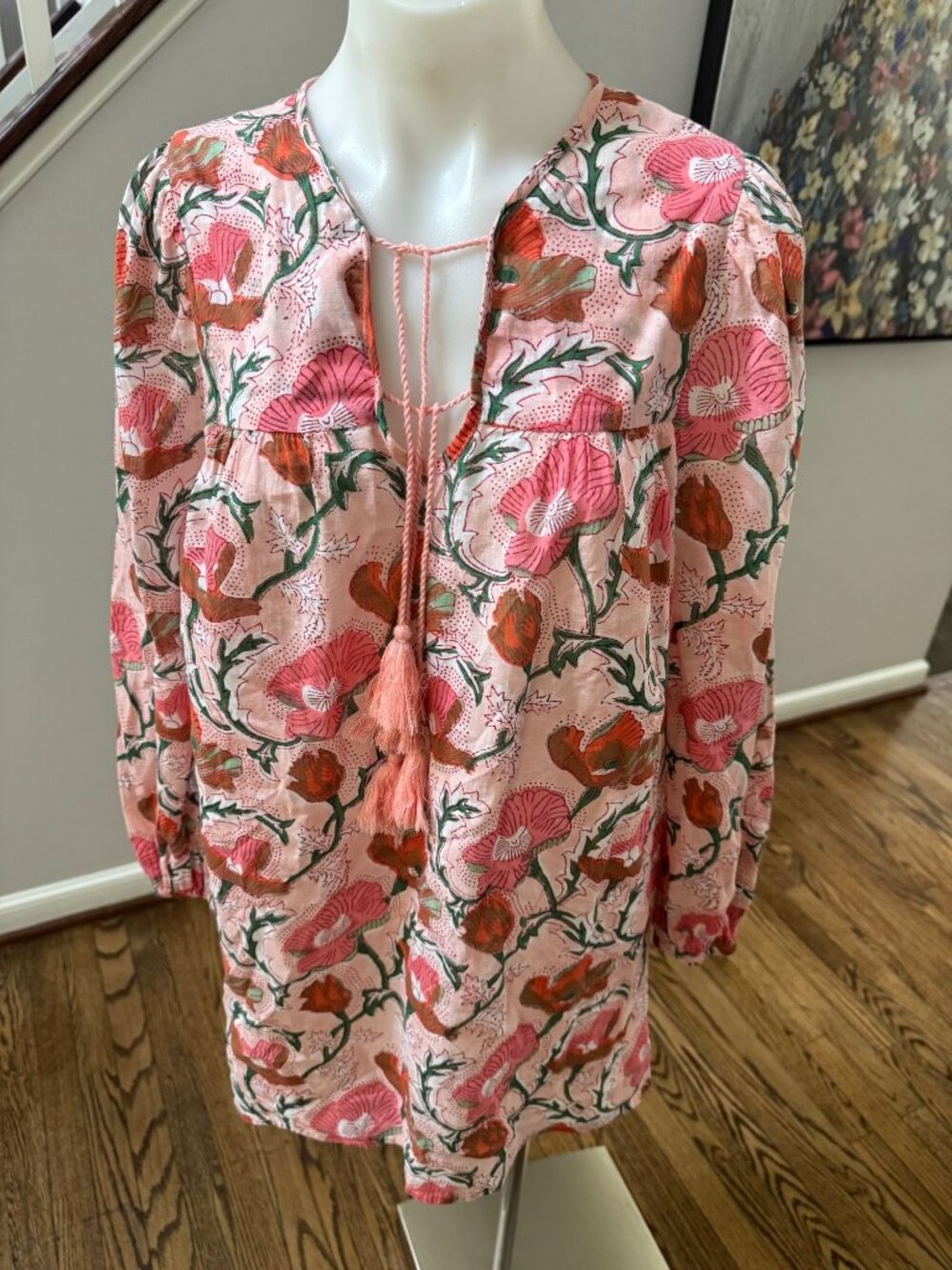 Desert Queen Pink Floral Tunic Mini Dress Top Size 34 XS